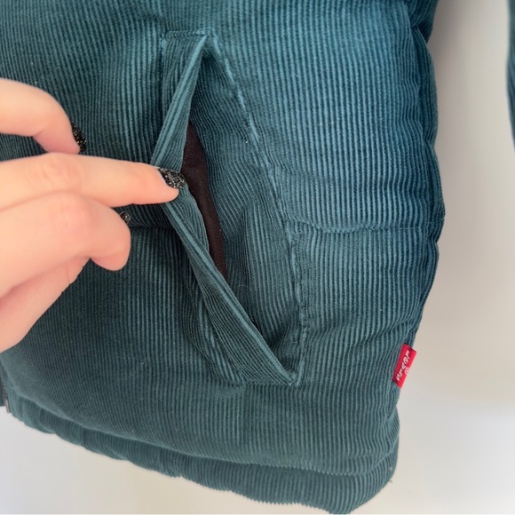 Levis LINED CORDUROY ZIP UP PUFFER JACKET IN TEAL - Picture 2 of 11